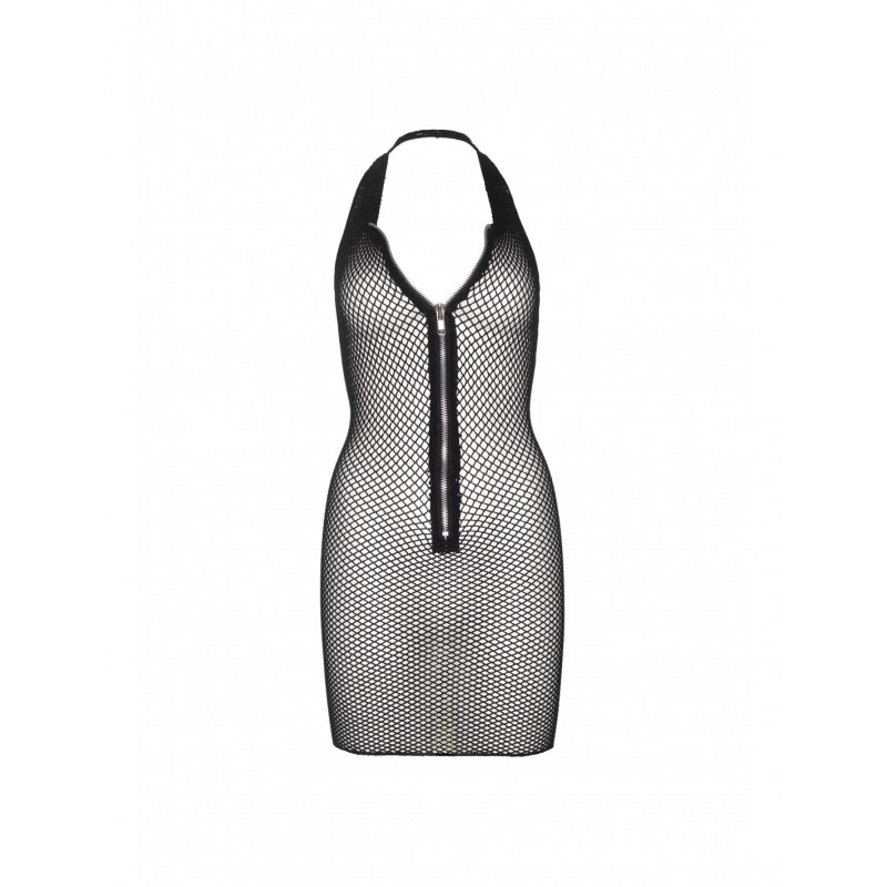 Mini Robe Résille Oxana avec Zip à l'avant - Noir -Taille Unique 36-40