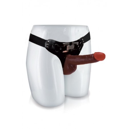 Gode ceinture réaliste noir avec testicules 18,2cm
