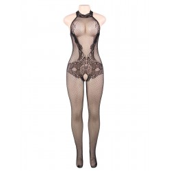 Bodystocking en dentelle et résille noire