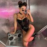Body en résille avec chaînes et collier noir