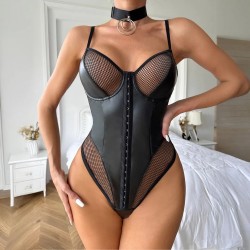 Body gainant en résille similicuir avec collier