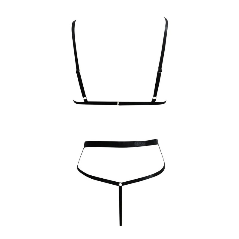 Ensemble lingerie similicuir noir avec chaînes