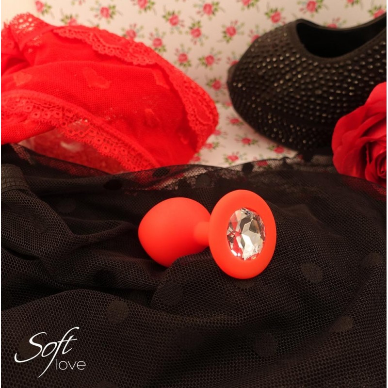 Plug rouge silicone et bijou S, M ou L