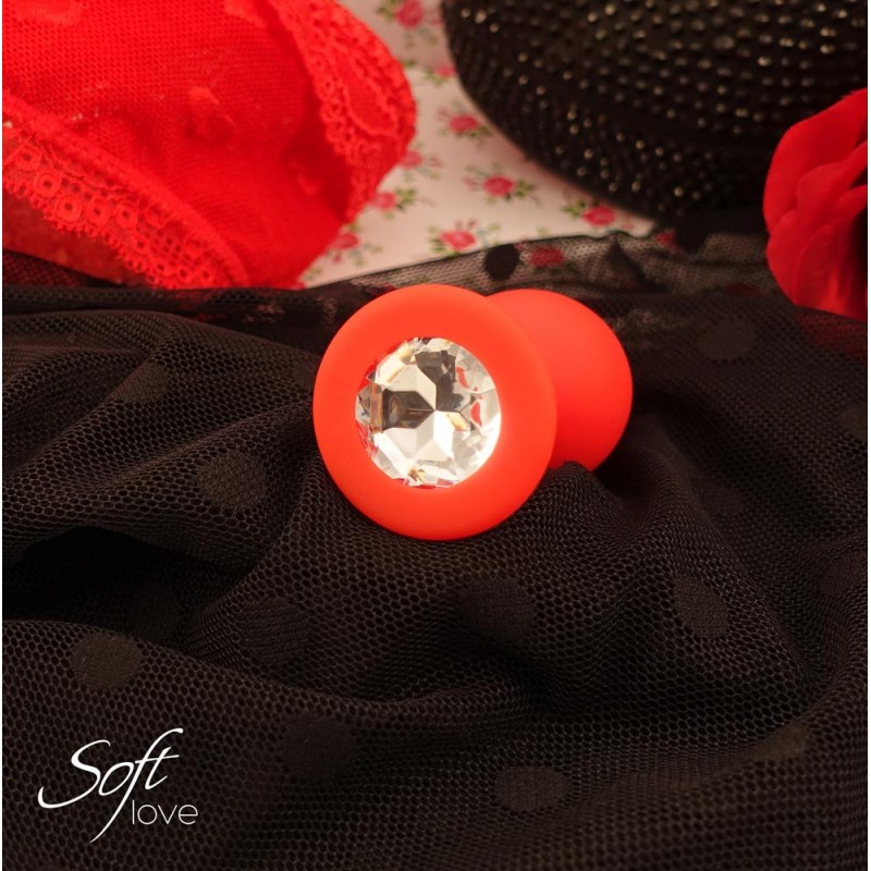 Plug rouge silicone et bijou S, M ou L