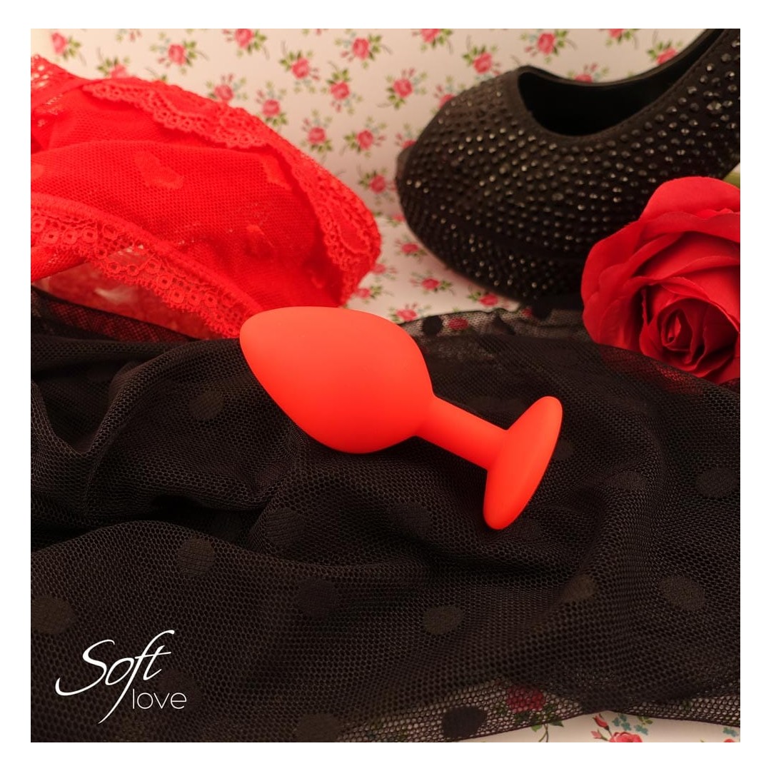 Plug rouge silicone et bijou S, M ou L