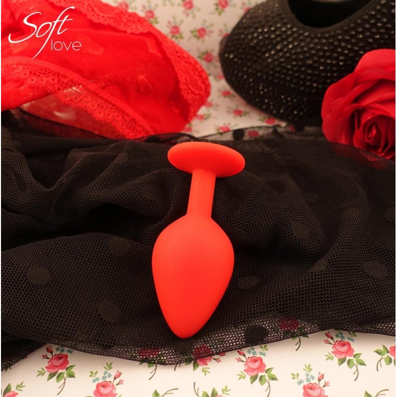 Plug rouge silicone et bijou S, M ou L