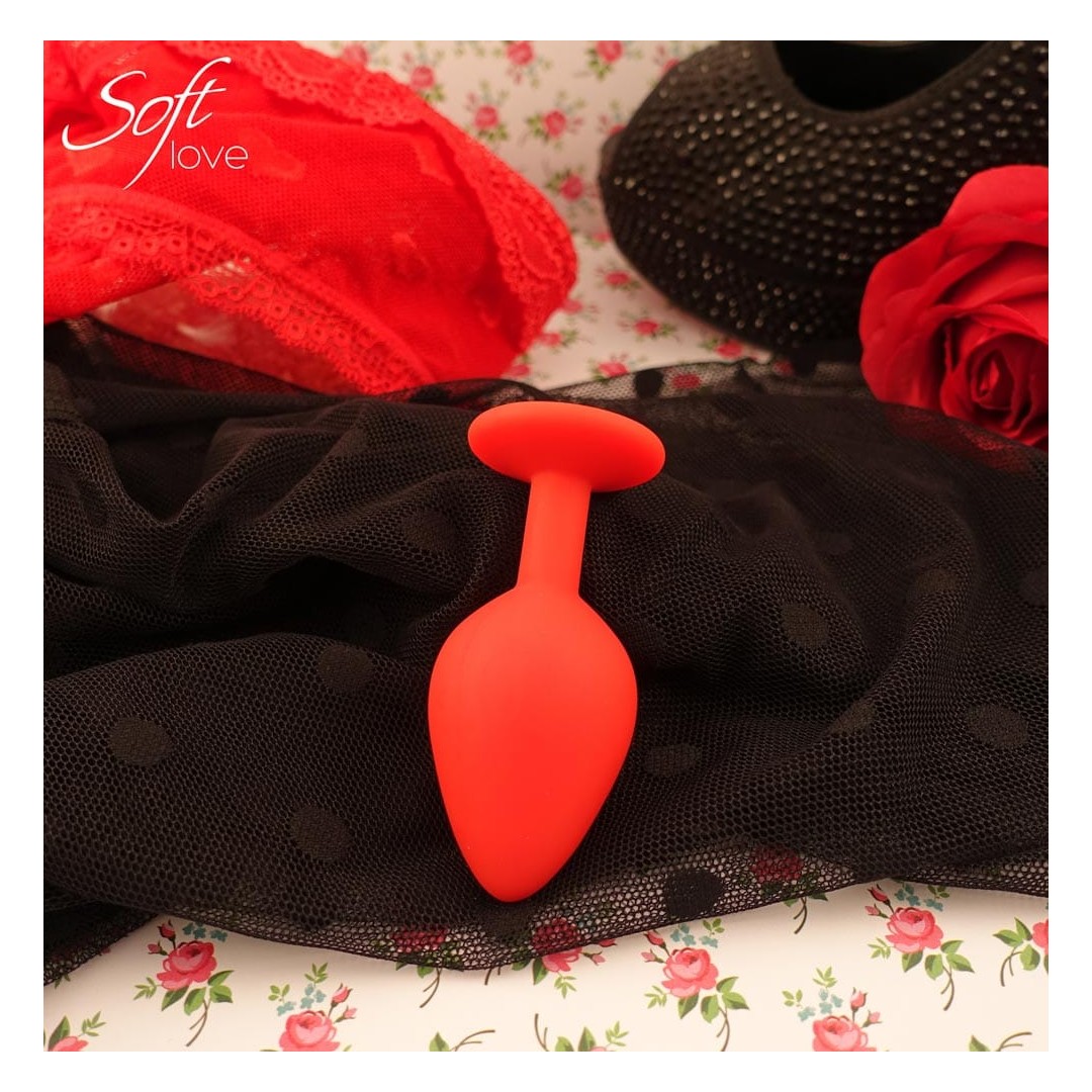 Plug rouge silicone et bijou S, M ou L
