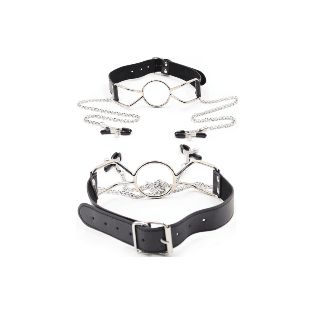 Bâillon araignée écarteur avec pinces à seins